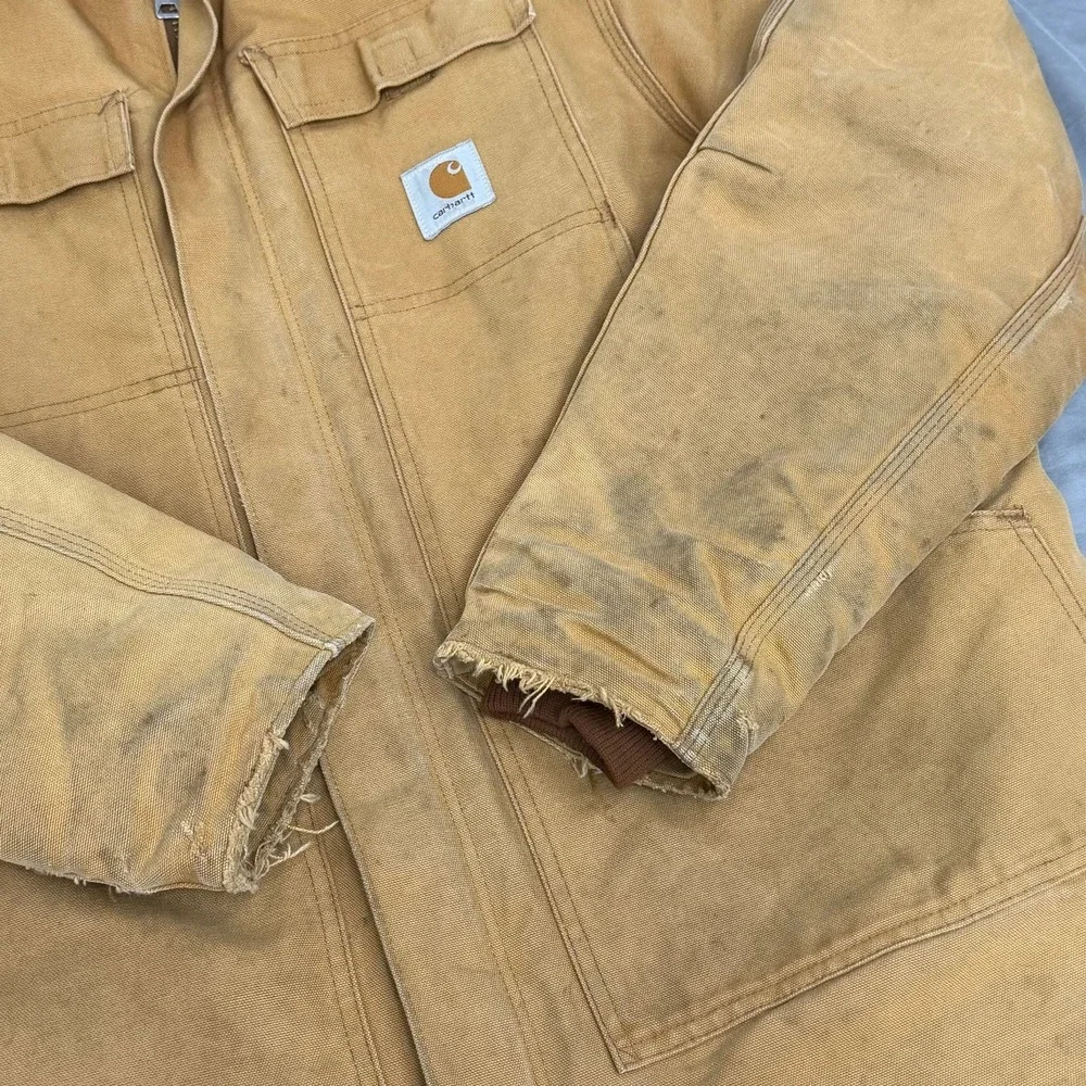 Vintage Carhartt Arctic Traditional Coat Brown Duck Canvas Distressed Mens XL